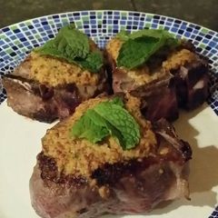 A picture of Brad's lamb chops with ginger mint mustard.