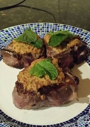 A picture of Brad's lamb chops with ginger mint mustard.