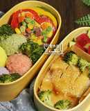 彩米飯、彩椒圈、照燒雞腿、蒜香青花菜便當菜(影片)