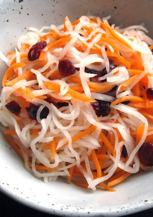 A picture of Daikon & Carrot ‘Namasu’ with Cranberries.