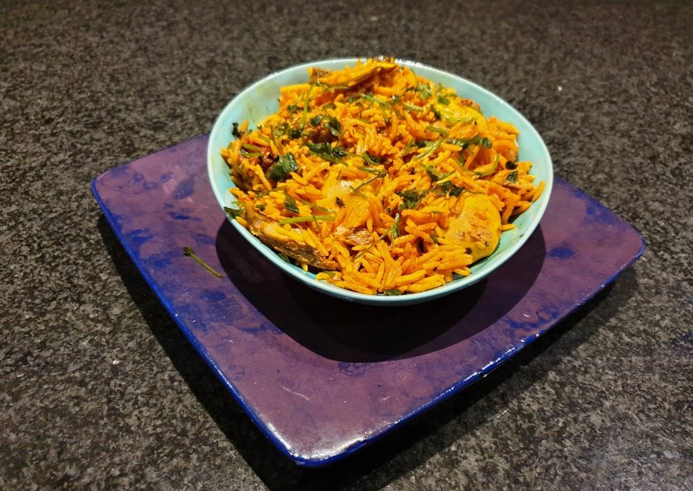Pilchards breyani with boiled eggs