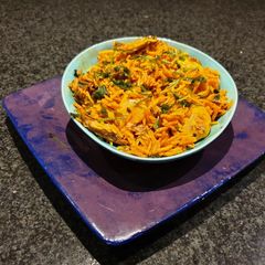 A picture of Pilchards breyani with boiled eggs.