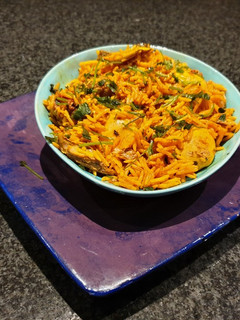 A picture of Pilchards breyani with boiled eggs.