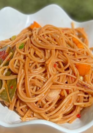 A picture of Brown spaghetti.