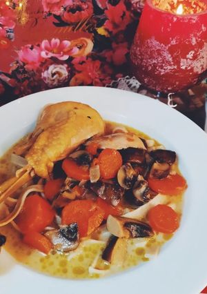 Une photo de Poulet aux champignons et à la cancoillotte