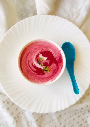 A picture of Beetroot carrot ginger soup.