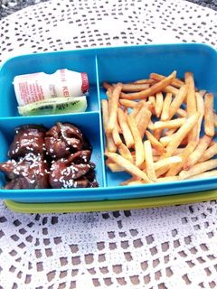Foto resep Bekal anak : sosis teriyaki, kentang goreng keju