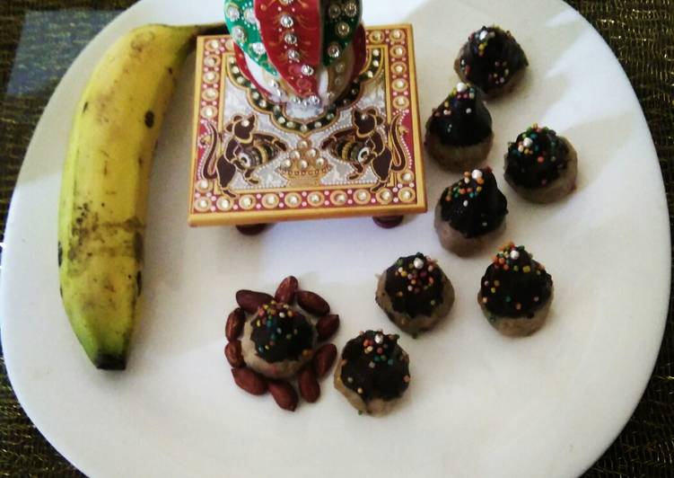 Recipe of Homemade MODAK WITH BANANA &amp; PEANUT DIPPED IN CHOCOlATE