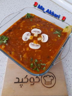 عکسی از دستور خوراک لوبیا چیتی خوشمزه مجلسی با سیب زمینی و قارچ