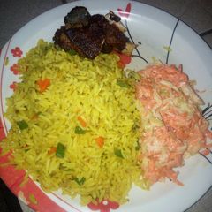A picture of Fried rice and coleslaw.