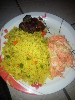 A picture of Fried rice and coleslaw.