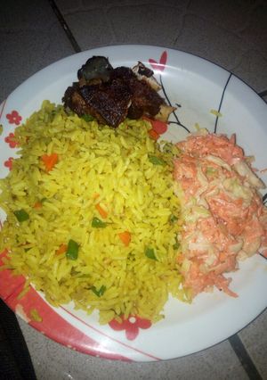A picture of Fried rice and coleslaw.