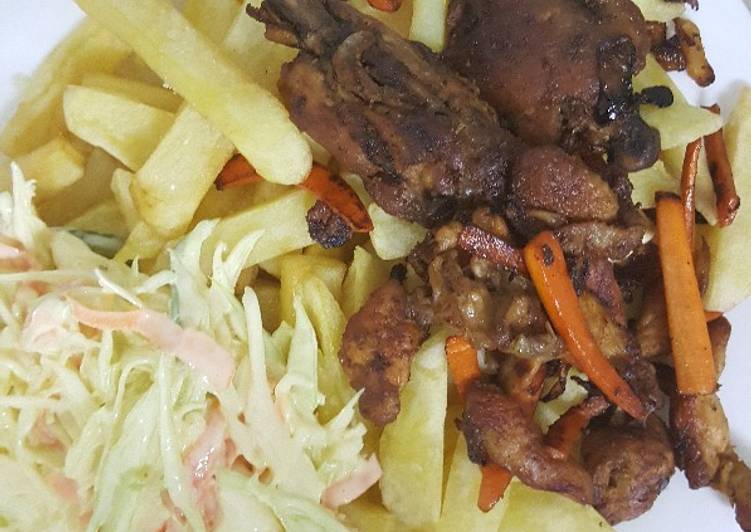 Recipe of Ultimate Homemade Fries With Fried Carrot Chicken and Coleslaw