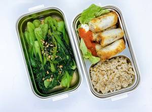 Hình của món Chả giò chay + cải thìa xào tỏi: Giảm cân - lunchbox - eat clean (371cal).