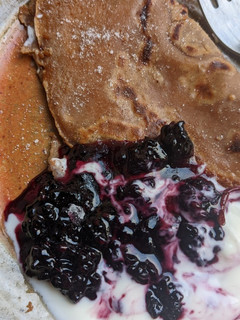 A picture of Autumn chestnut pancakes with blackberry + yoghurt #1.