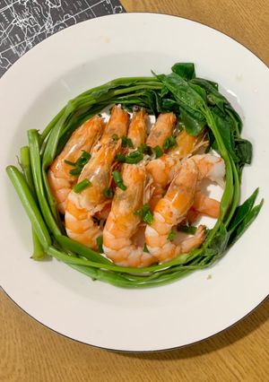 รูปของ กุ้งต้ม ผักบุ้งต้ม เมนูเพื่อสุขภาพ