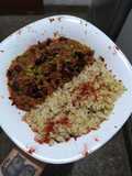 Chili con frijoles (porotos) rojos y arroz yamaní integral