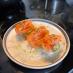 A picture of Smoked Salmon Stuffed Rice Paper Pillows.