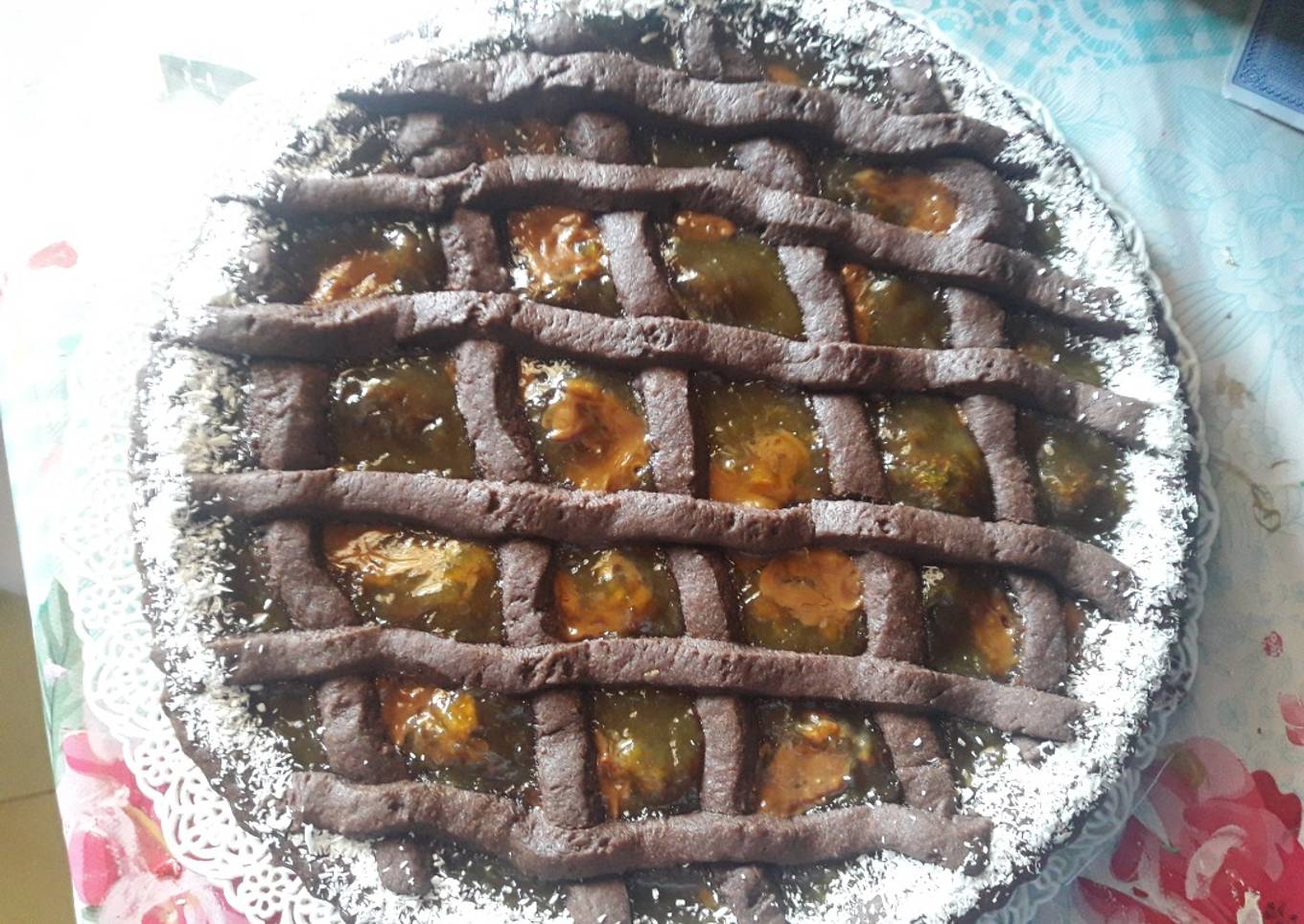 Pastafrola de chocolate con dulce de batata y dulce de leche
