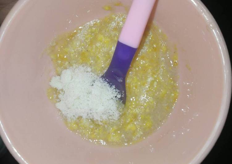 Resep MPASI bubur sego jagung + wortel + evoo + bubuk almond / tempe yang Lezat