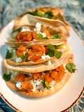 Vegetable Vinaigrette, Smoked Salmon, and Feta Tacos