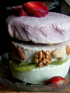 A picture of Three layered Ice cream.