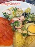 Fresh potato salad with salmon
