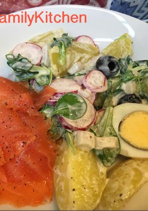 Foto resep Fresh potato salad with salmon