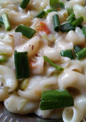 A picture of White sauce pasta.