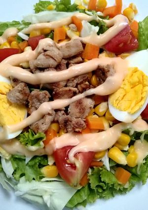 Foto resep Salad Sayur dan Ayam Panggang Teflon