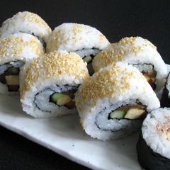A picture of Ura Maki-zushi (Inside-out Sushi Rolls).