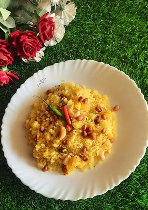 A picture of Aloo Poha (Potato with Flattened Rice Pulao).