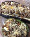 Berenjenas y zapallitos rellenos, picada, verdeo y verduras