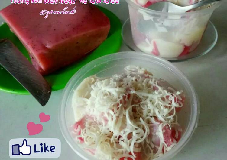 Puding Roti Buah Naga Vla Saus Salad