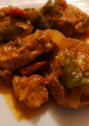 Una foto de Solomillo en salsa de pimientos