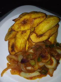 A picture of Plantain with spring onion stew.