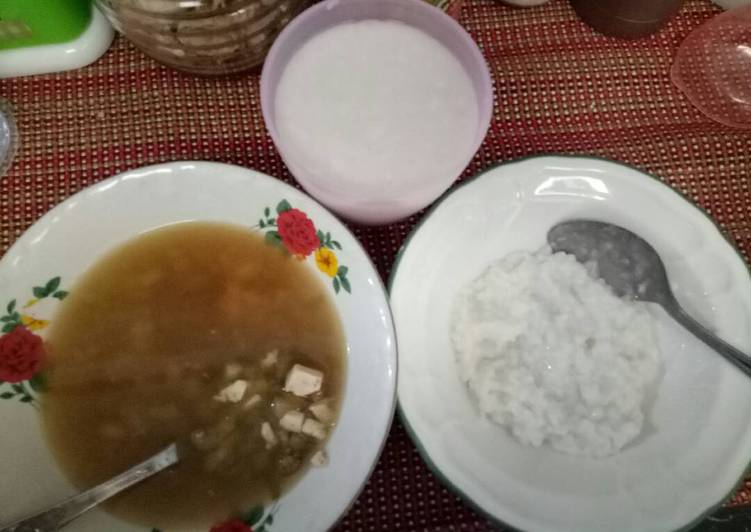 Langkah Mudah untuk Menyiapkan Bubur nasi dan Sayur oyong tahu bola2 daging, Bikin Ngiler