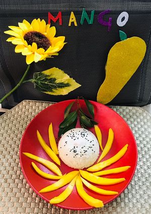 A picture of Thai mango sticky rice.