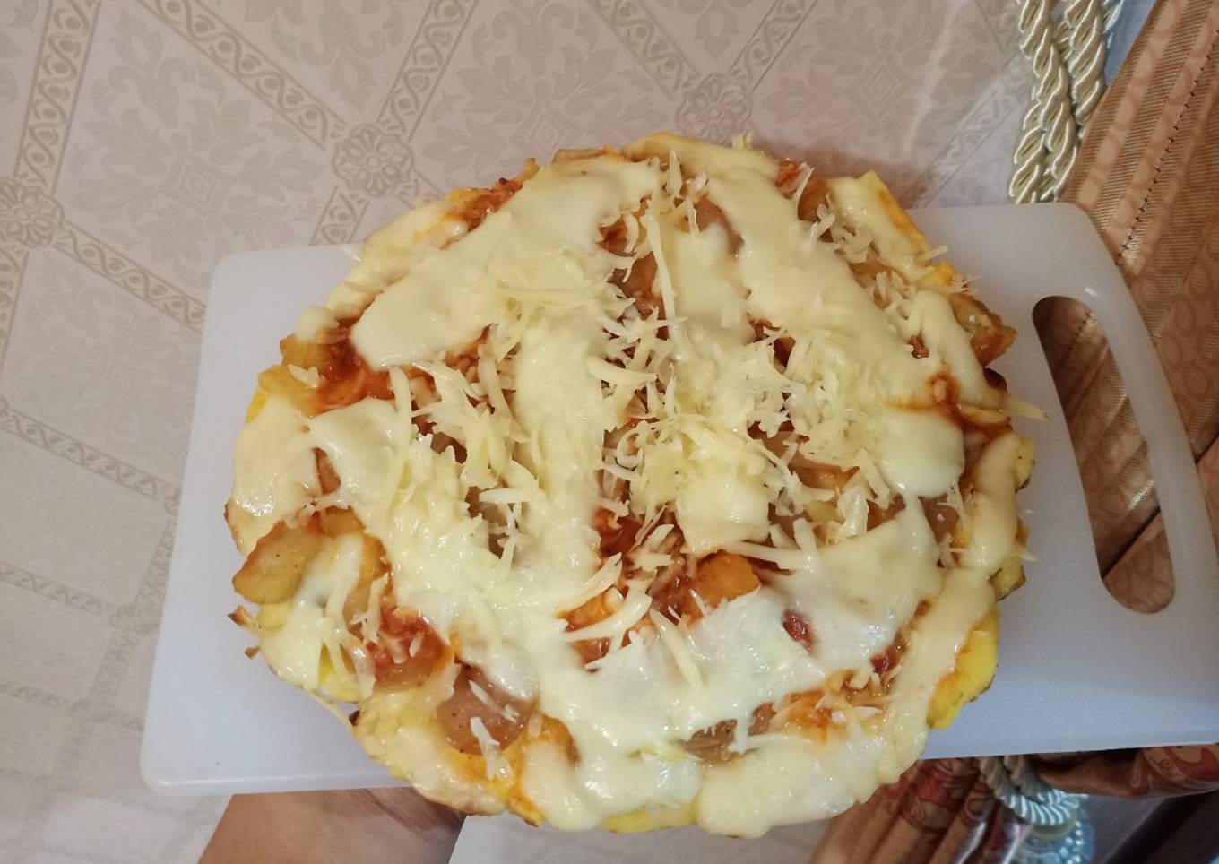 Pizza teflon mozarella cheese homemade