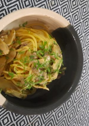 Una foto de Spaghetti con setas