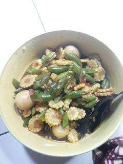 Foto resep Oseng baby corn, buncis dan telur puyuh