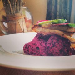Fish with Coconut Beetroot Chutney A picture of Fish with Coconut Beetroot Chutney.