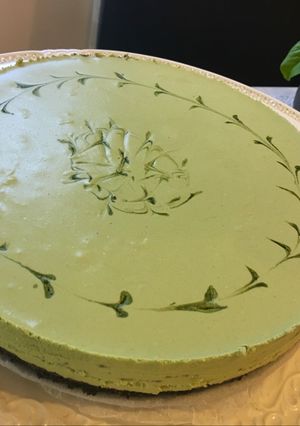 Hình của món Matcha Cheesecake (no bake) hay Bánh Phô-mai Vị Trà Xanh.