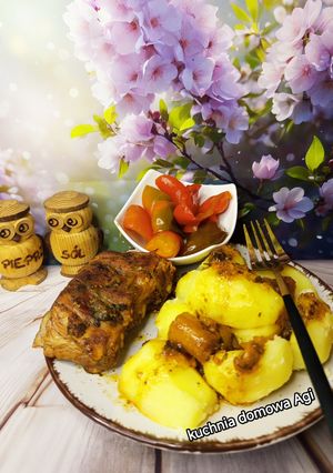 Zdjęcie przepisu Żeberka wieprzowe w sosie własnym duszone w rosole.