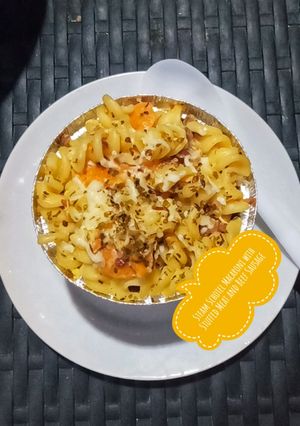 Foto resep 86. Steam Schotel Macaroni with Stuffed Meat and Beef Sausage 🥓