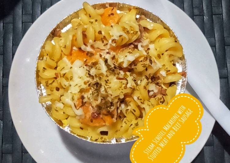 Resep 86. Steam Schotel Macaroni with Stuffed Meat and Beef Sausage 🥓 Anti Gagal