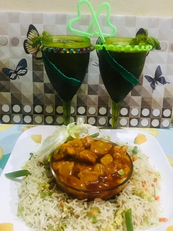 Easy Way Make Recipe Sweet and sour chicken with egg fried rice(chinese dish) and mint mojito(drink) that is  Makes Drooling, Tasty}