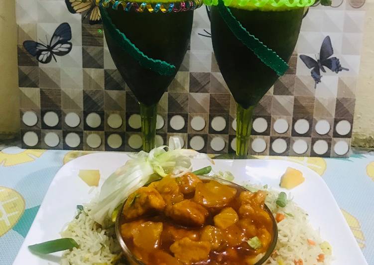 Steps to Prepare Speedy Sweet and sour chicken with egg fried rice(chinese dish) and mint mojito(drink)