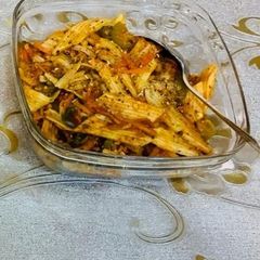 A picture of Red sauce pasta.