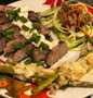 Recipe Seared Ribeye, Cheesy Baked Asparagus, with Zoodle Medley which So Delicious